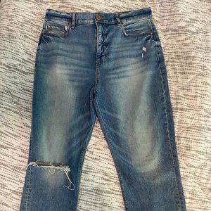 LOFT Destructed High Rise Straight Crop Jeans